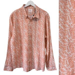 Billy Reid Men XL Wilson Shirt Linen Long Sleeve Terra Cotta Flock Pelicans NWT